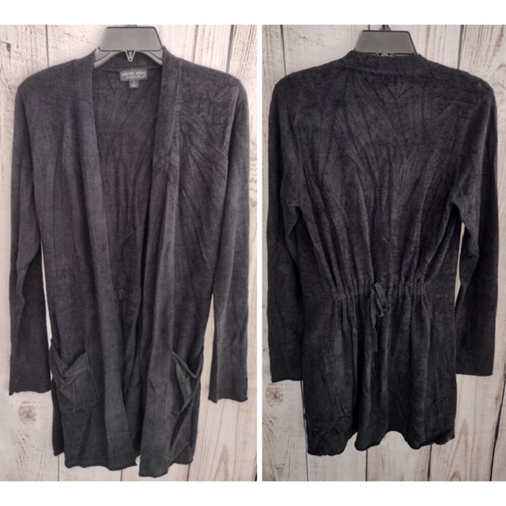 Barefoot Dreams | CozyChic Lite Open-Front Cardigan Cinch-Tie Back Dark Gray